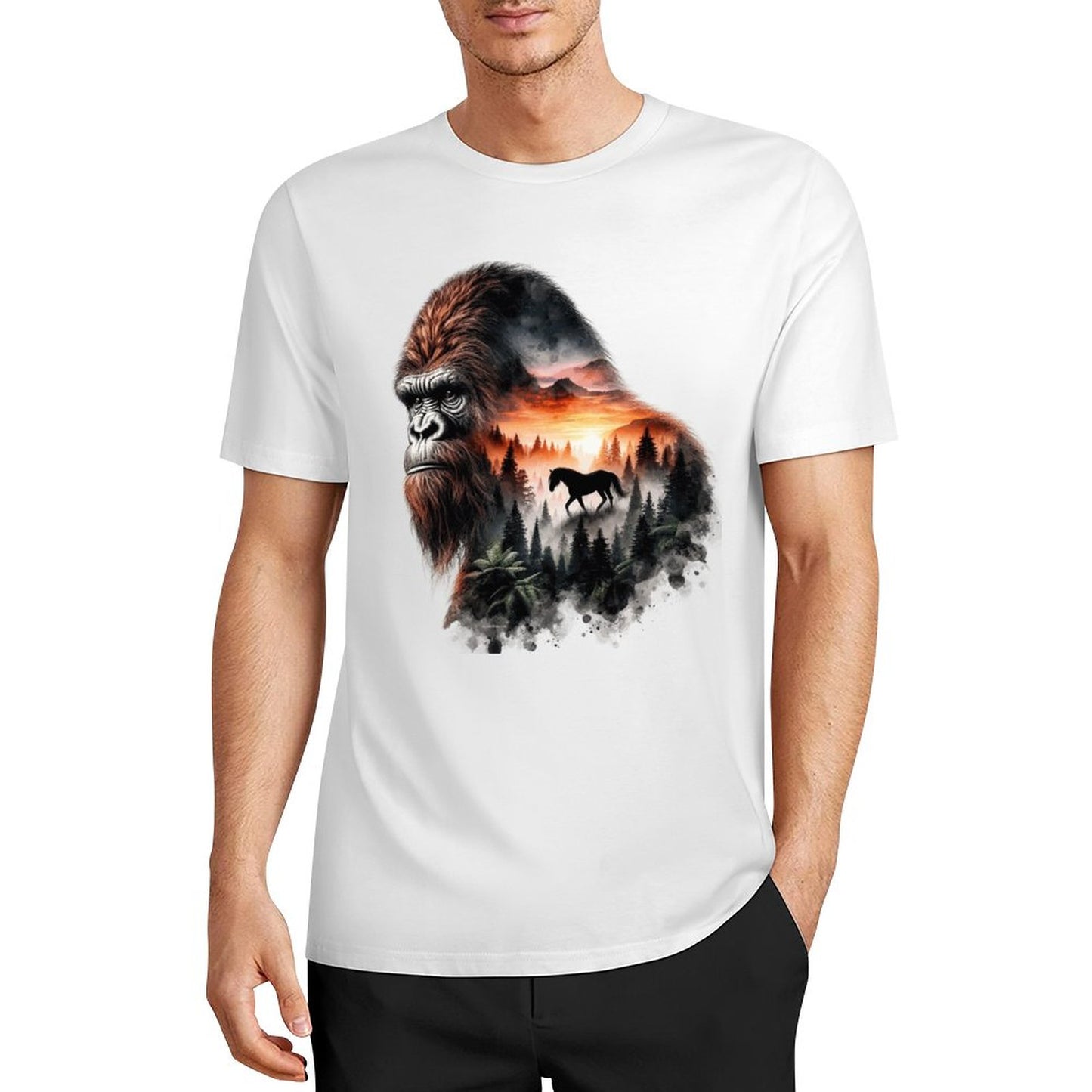 Bigfoot - Sasquatch Scenery Short Sleeve Cotton T-Shirt