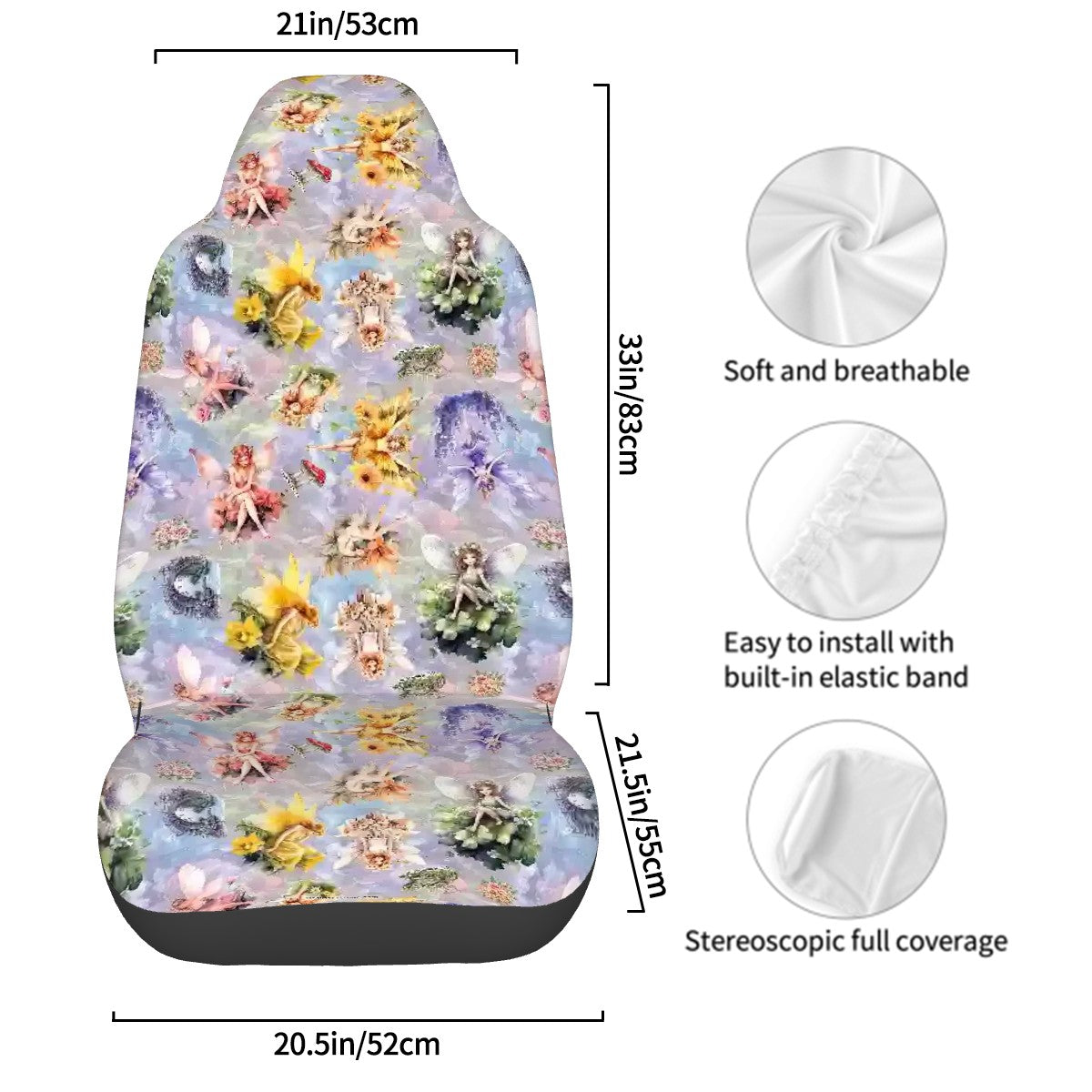 6 Fairy Designs, Set of 2 Front Auto Seat Cover
