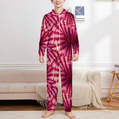 10 Tie Dye Designs, Youth Flannel Footless Zip up Pajama Jumpsuit