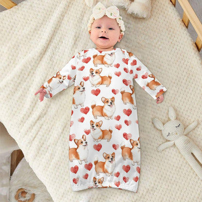 Corgi Dogs & Hearts, Baby Long Sleeve Faux Cotton Sleeper Gown