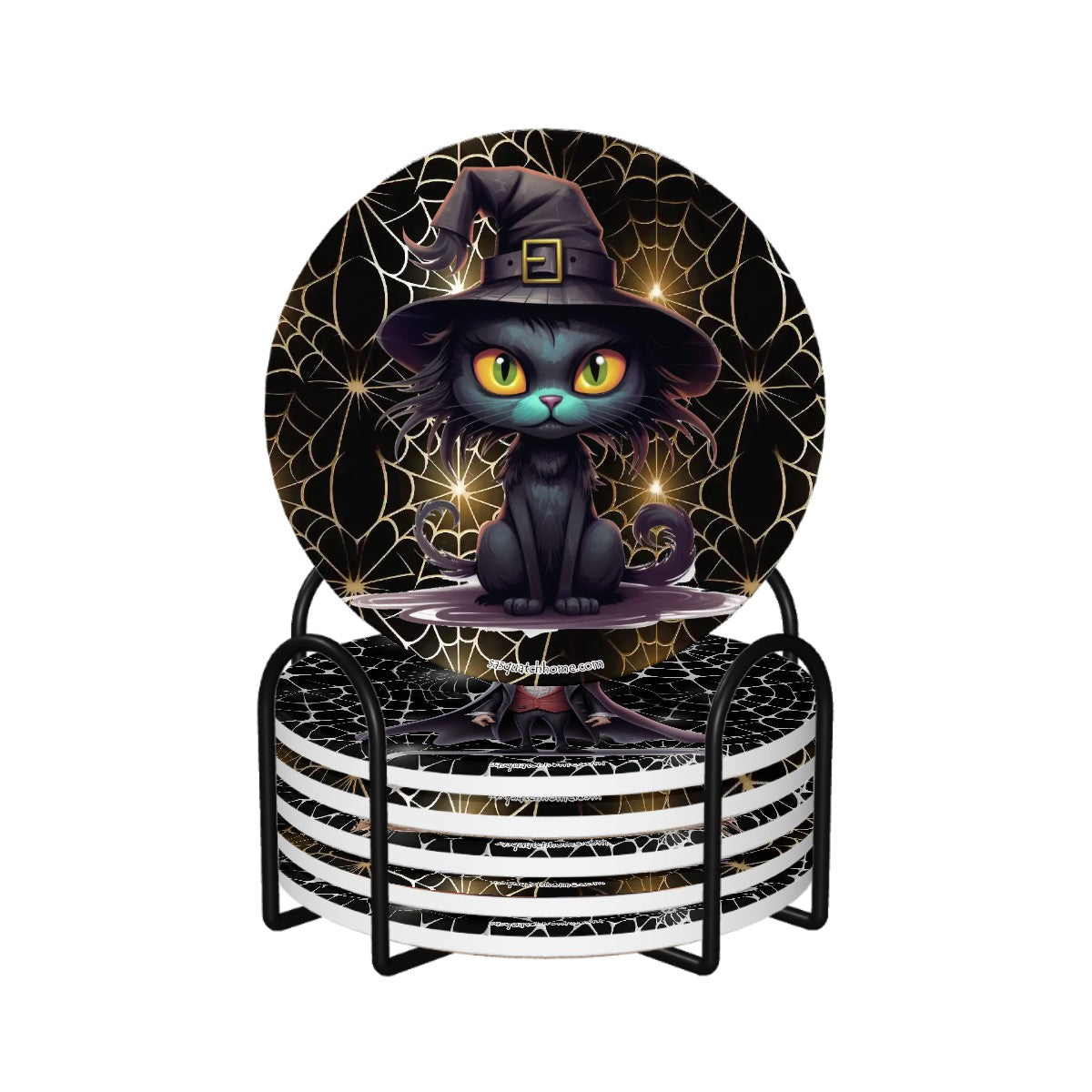 Spooky Halloween Theme, 6 Ceramic Coasters w metal stand