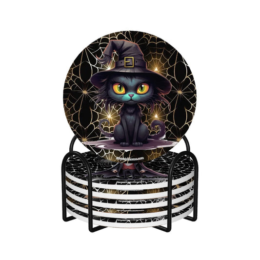 Spooky Halloween Theme, 6 Ceramic Coasters w metal stand