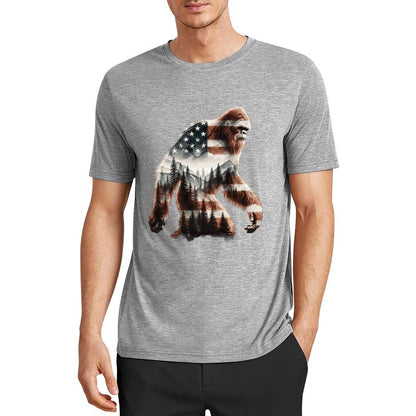 Bigfoot - Sasquatch Flag Scenery Cotton Unisex Long Sleeve T-shirt
