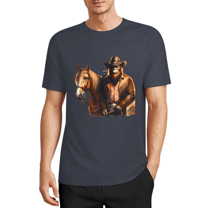 Bigfoot - Sasquatch Cowboy w Horse Short Sleeve Cotton T-Shirt