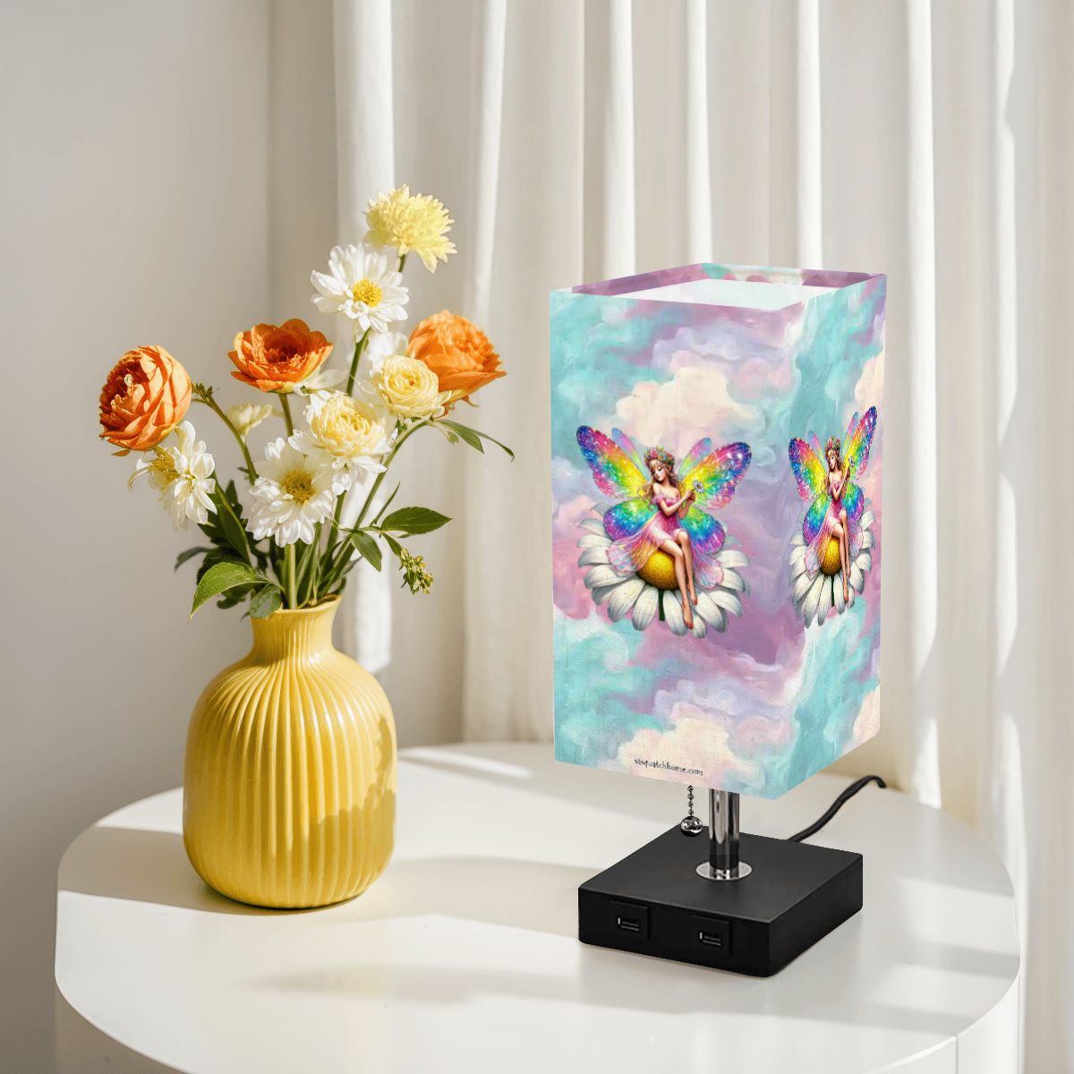 Fairy, Square Table Lamp with USB Ports, Charger