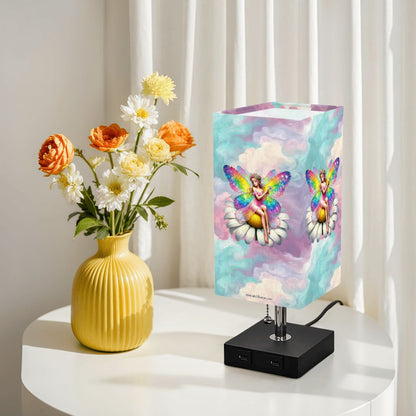 Fairy, Square Table Lamp with USB Ports, Charger