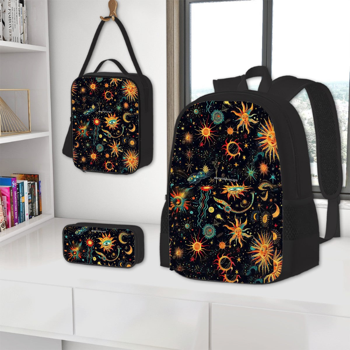 Astrology Designs, 3 Piece Bag Set – Oxford Backpack, Lunch Bag, Pencil Pouch