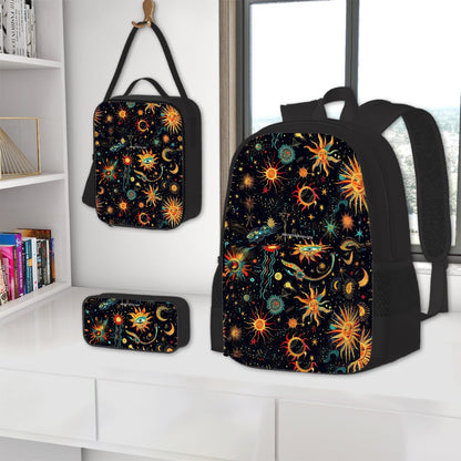 Astrology Designs, 3 Piece Bag Set – Oxford Backpack, Lunch Bag, Pencil Pouch