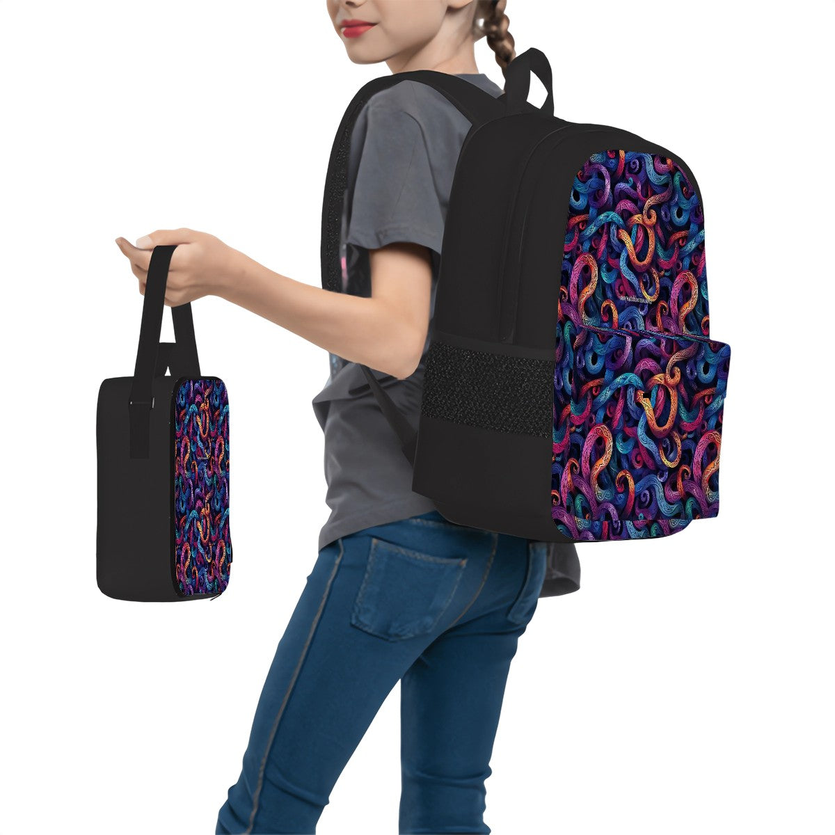 Psychedelic Design, 3 Piece Bag Set – Oxford Backpack, Lunch Bag, Pencil Pouch