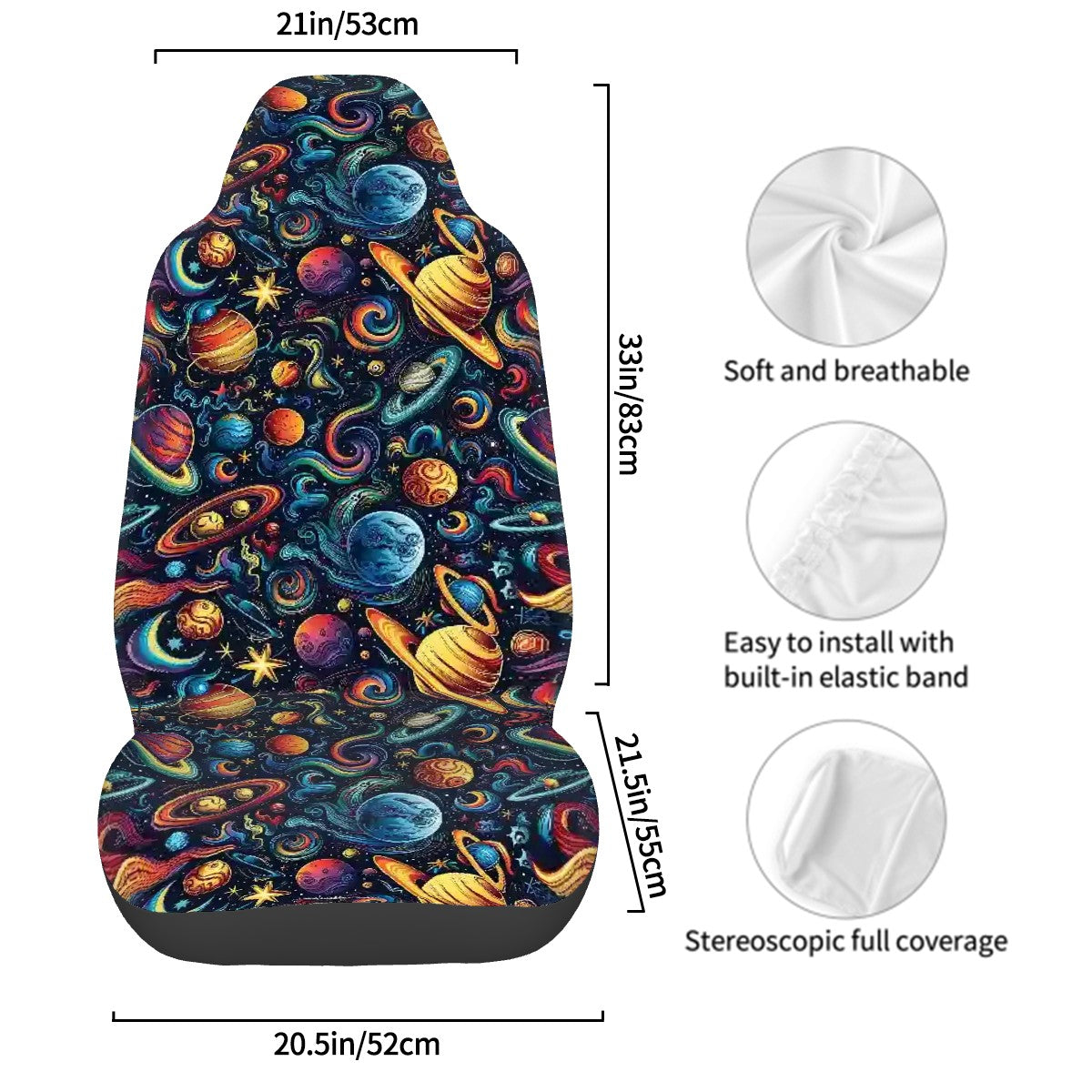 12 Galaxy / Outer Space Design, Set of 2 Front Auto Seat Cover