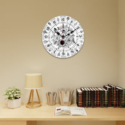 Flower Theme, Round Wooden Wall Clock