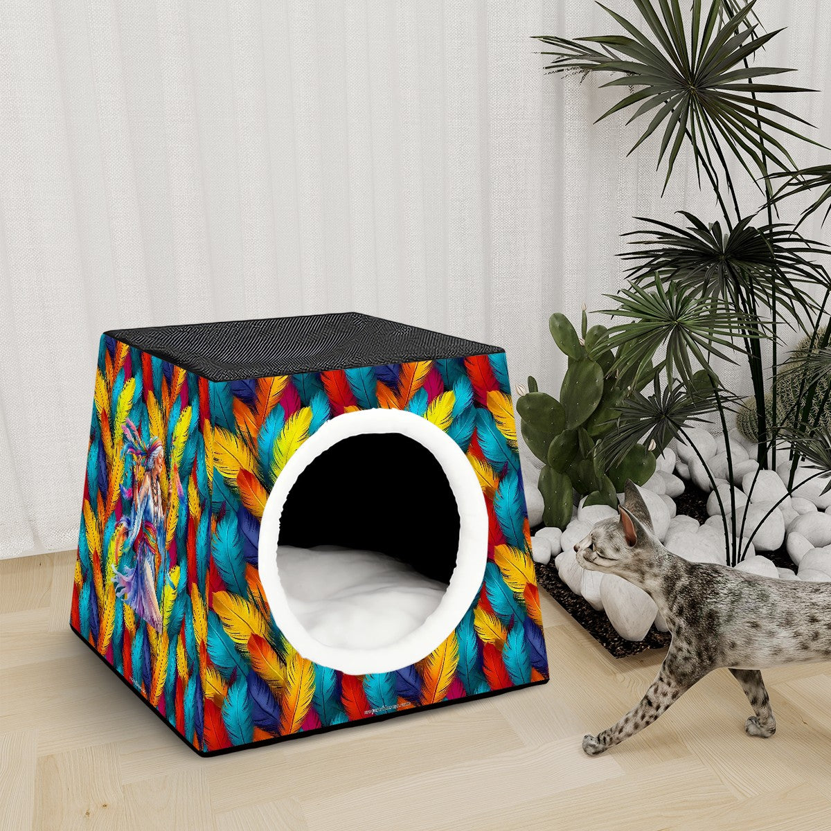 Native American on Feathers, Space Capsule Pet Bed