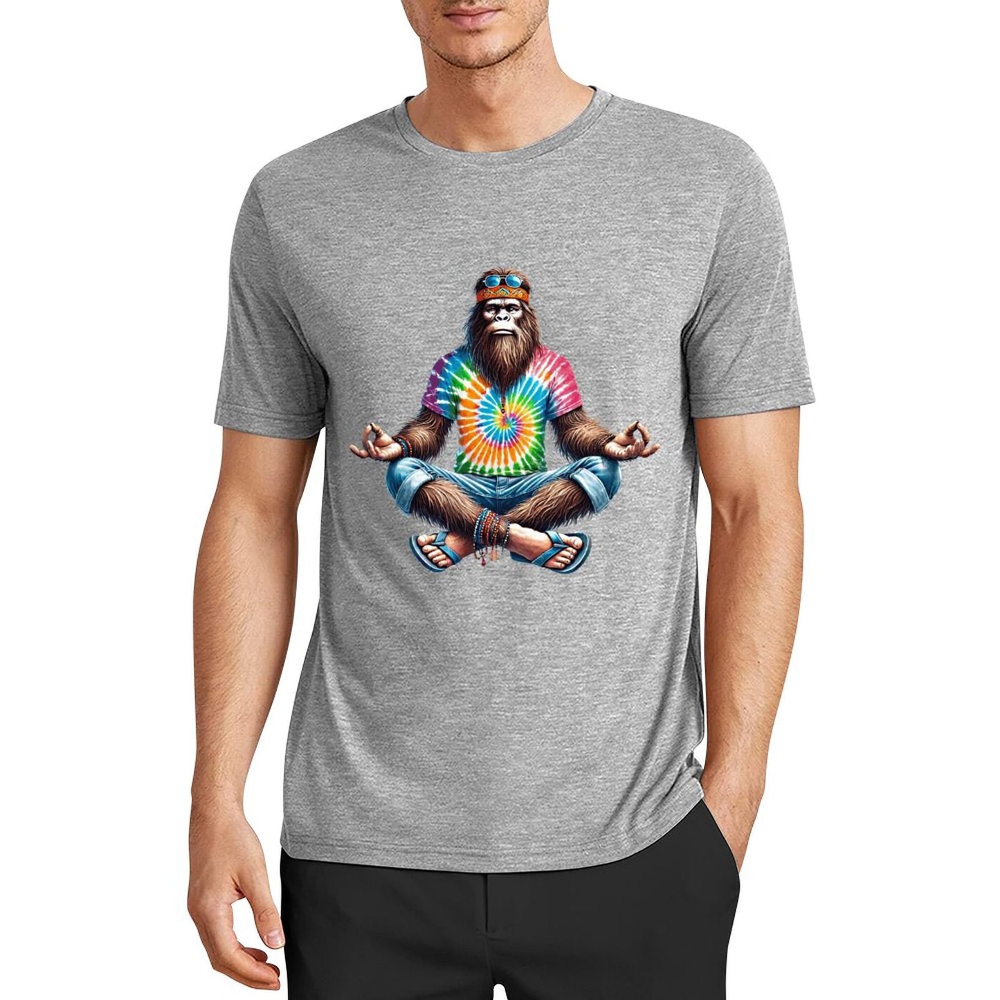 Bigfoot - Sasquatch Hippie Yoga Short Sleeve Cotton T-Shirt