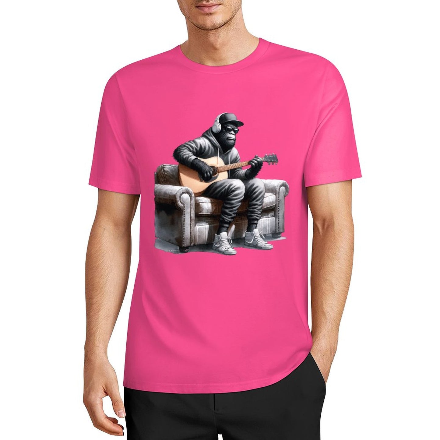 Bigfoot - Sasquatch Play Guitar Short Sleeve Cotton T-Shirt