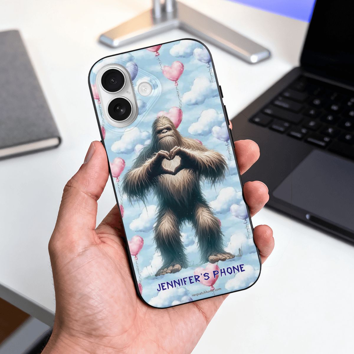 Bigfoot Sasquatch Heart Hands, iPhone 17 TPU Black Phone Case