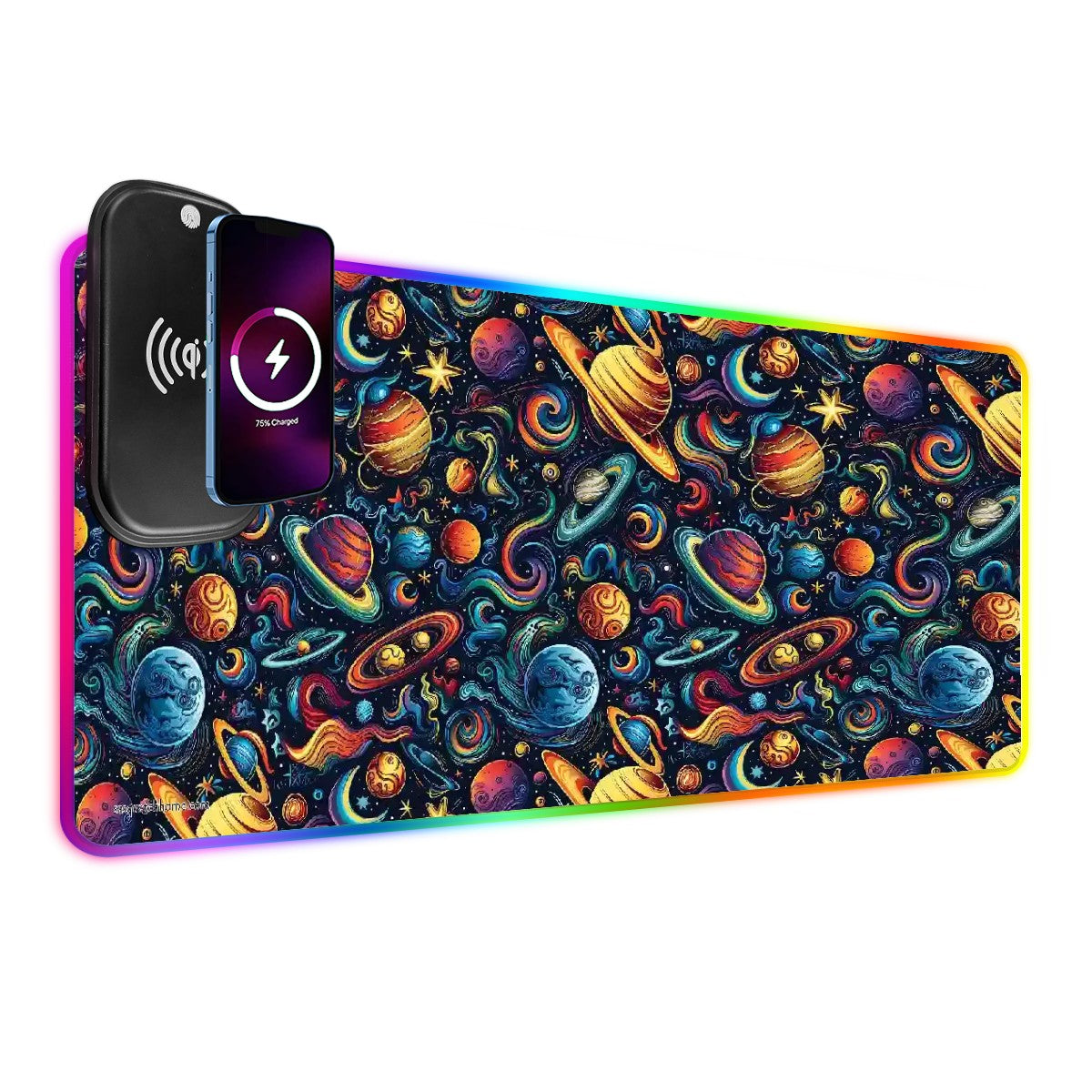 12 Galaxy Space Designs, Wireless Charging Gaming Mouse Pads / Mat With Lights - 2 Sizes