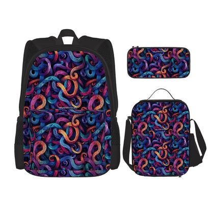 Psychedelic Design, 3 Piece Bag Set – Oxford Backpack, Lunch Bag, Pencil Pouch
