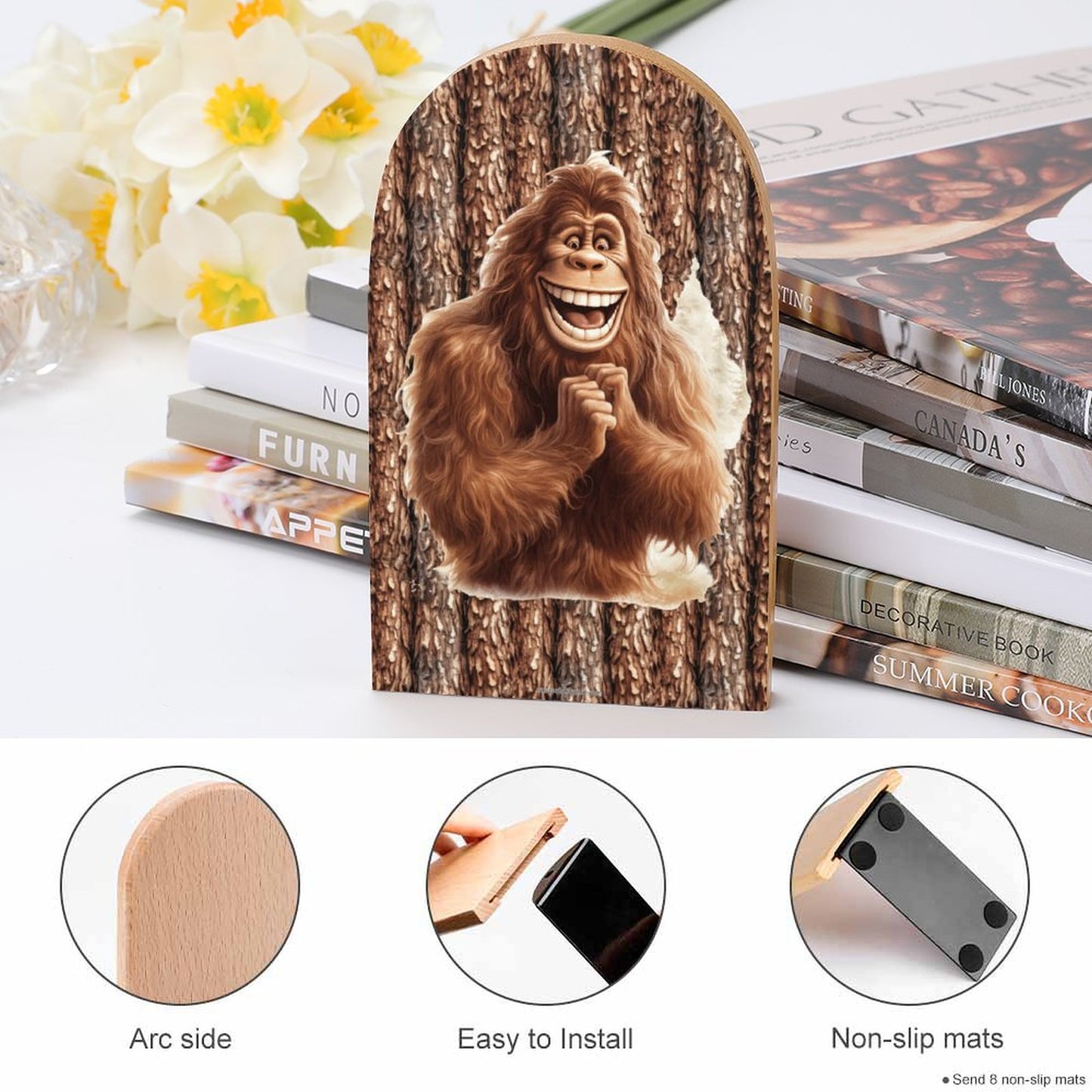 Happy Bigfoot Sasquatch Wood Bookends