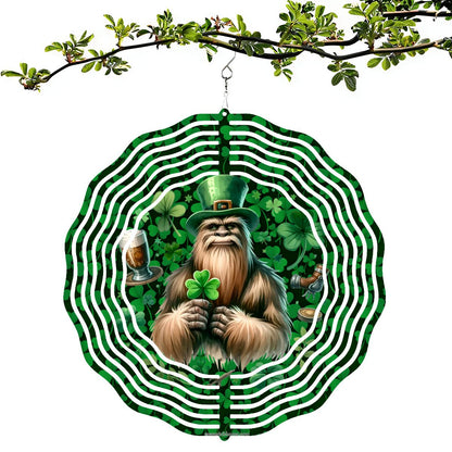 St Patrick Bigfoot, Sasquatch, US Made Hanging Metal 3D Wind Spinner, Ornament
