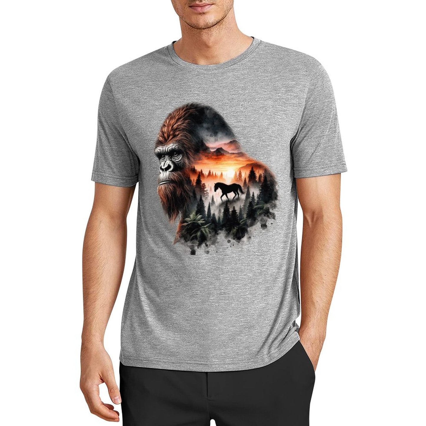 Bigfoot - Sasquatch Scenery Short Sleeve Cotton T-Shirt