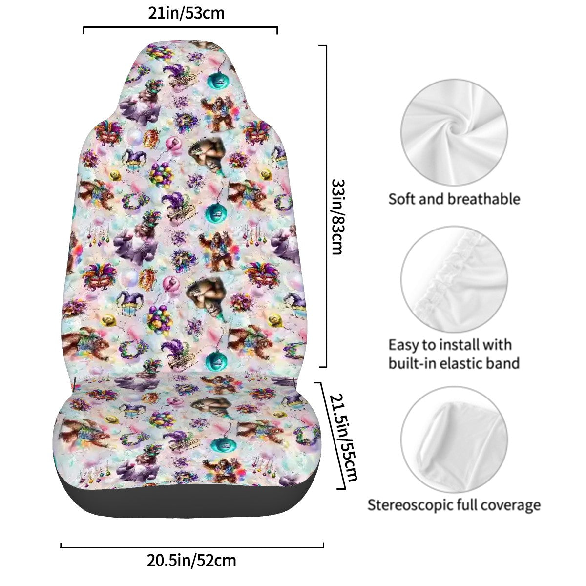 20 Bigfoot / Sasquatch Designs, Set of 2 Front Auto Seat Cover