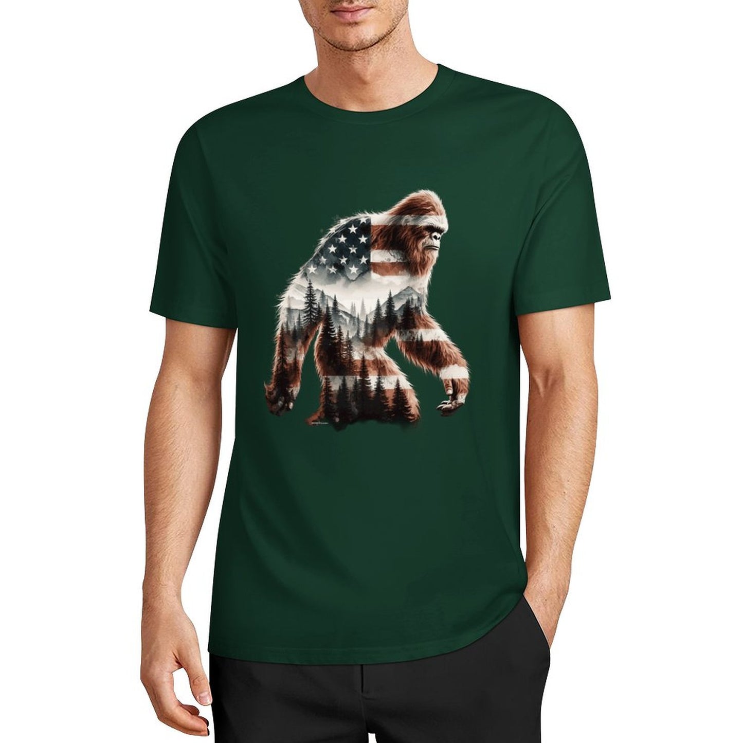 Bigfoot - Sasquatch Flag Scenery Cotton Unisex Long Sleeve T-shirt