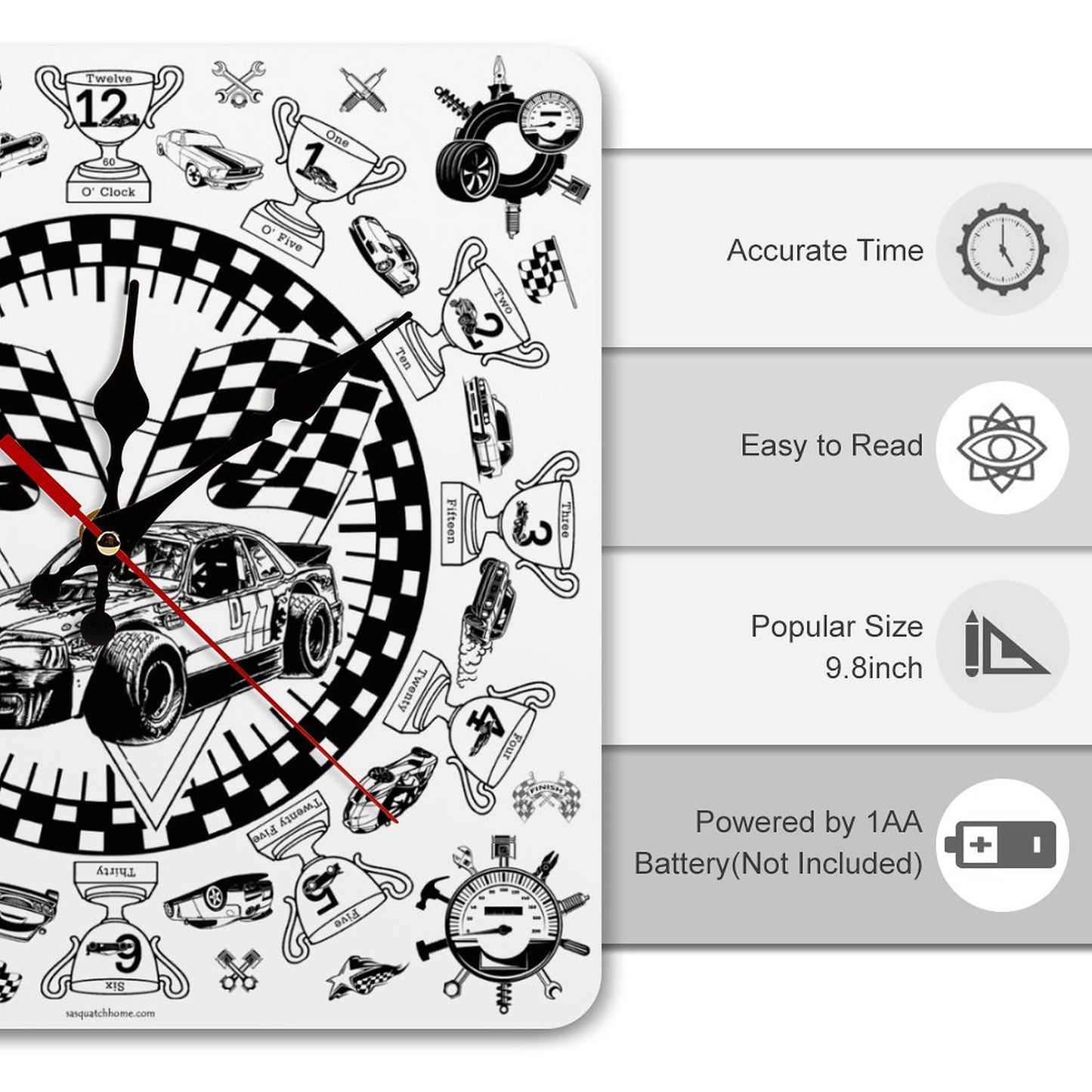 Racecar Themed Square Wall Clock
