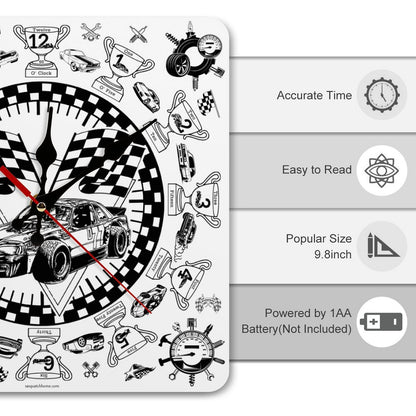 Racecar Themed Square Wall Clock