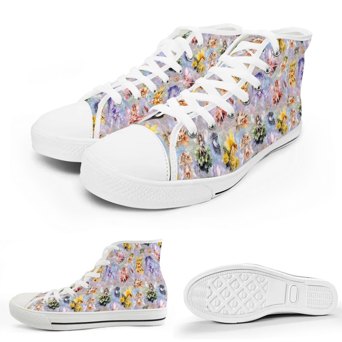 6 Fairy Designs, Women's High Top Canvas Shoes
