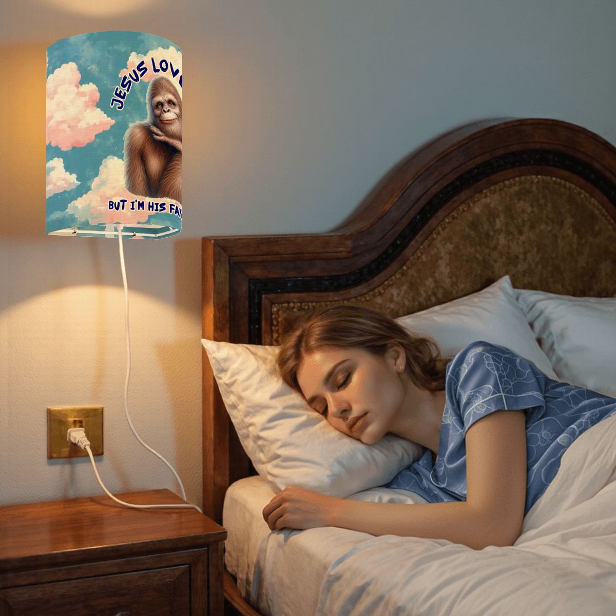 Bigfoot / Sasquatch "Jesus loves you..", Wall Sconces, Set of 2, Plug In