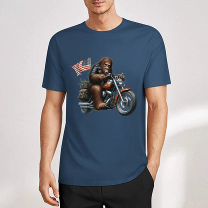 Bigfoot - Sasquatch on Motorcycle Short Sleeve Cotton T-Shirt