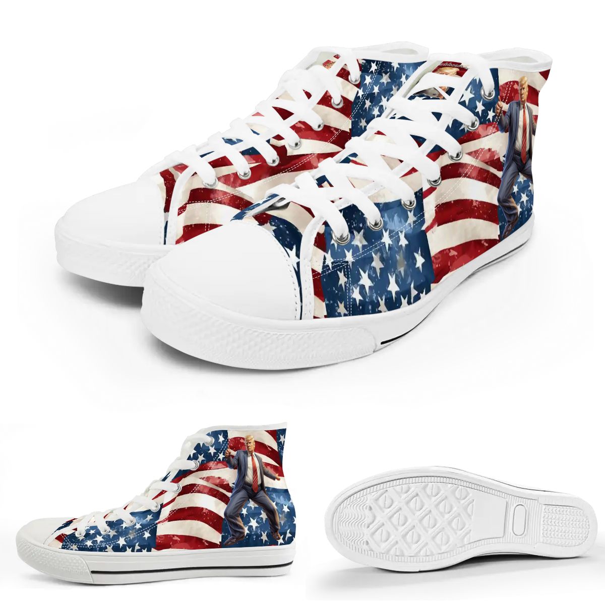 Donald Trump Dancing on Flag, Women's High Top Canvas Shoes Customized Tongue