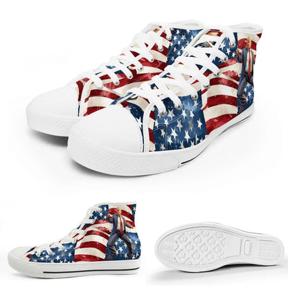 Donald Trump Dancing on Flag, Women's High Top Canvas Shoes Customized Tongue