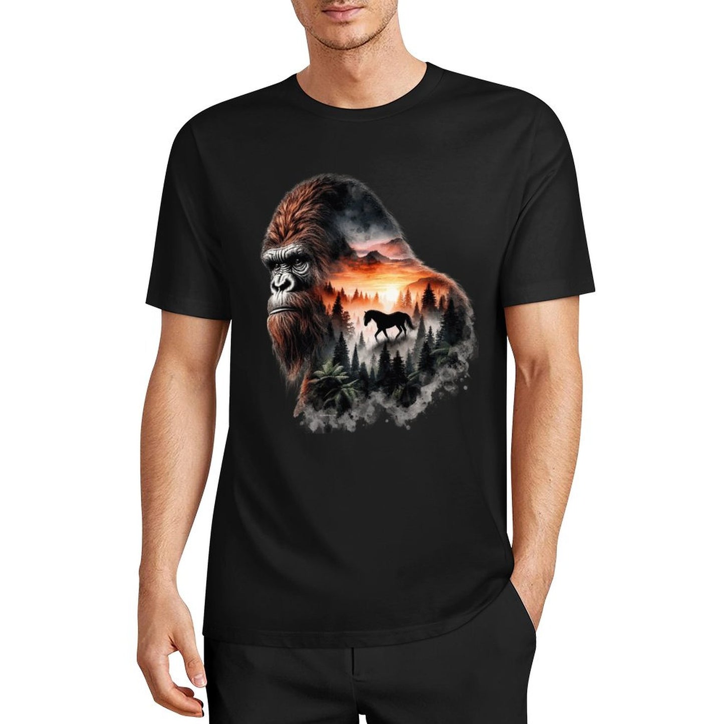 Bigfoot - Sasquatch Scenery Short Sleeve Cotton T-Shirt