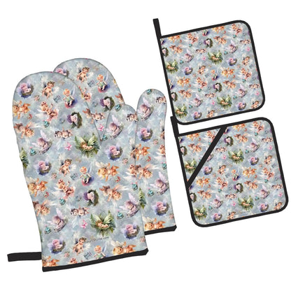 6 Fairy Designs, 4 Piece Oven Mitts / Pot Holder Sets