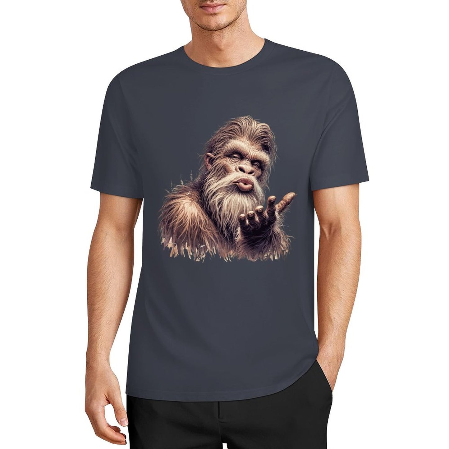 Bigfoot - Sasquatch Blowing Kiss Short Sleeve Cotton T-Shirt