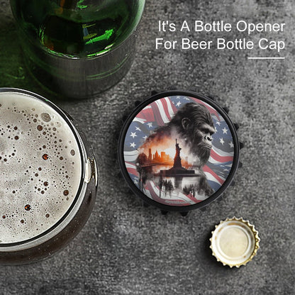 Patriot Bigfoot Sasquatch, 3” Magnetic Can Opener / Coaster / Fridge Decor