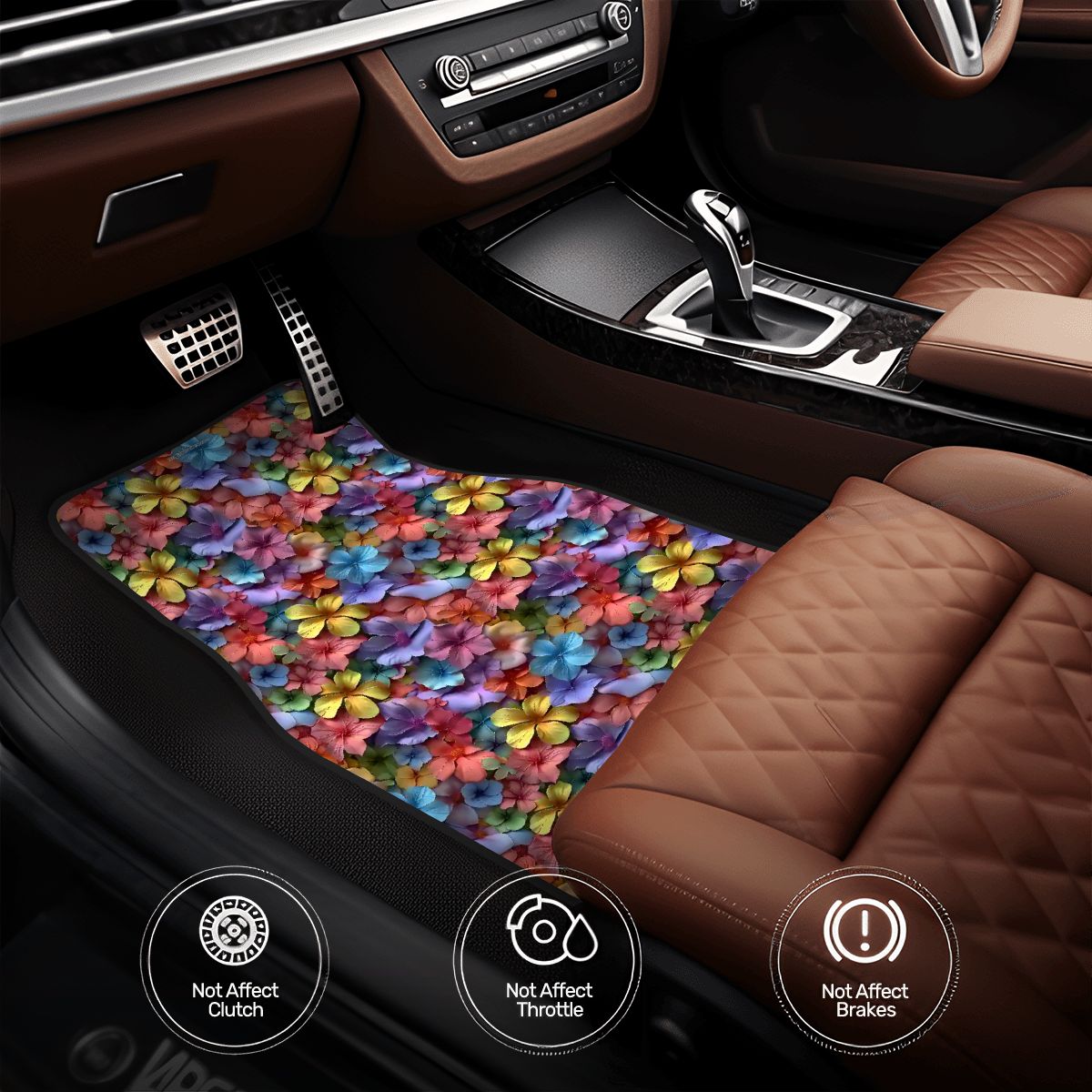 10 Beautiful Flower Designs, 4 Piece Auto Floor Mats