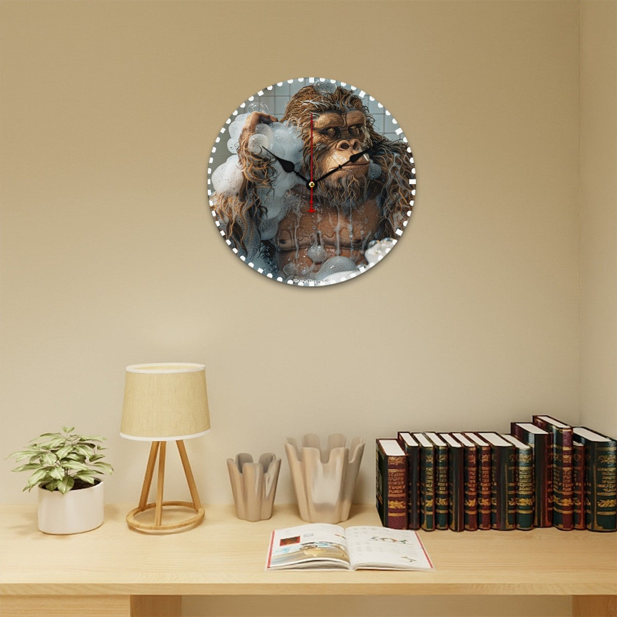 Bigfoot Sasquatch Bath, Wooden Wall Clock