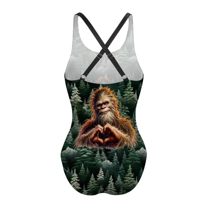 Bigfoot, Sasquatch Love Cross-Back One Piece Swimsuit
