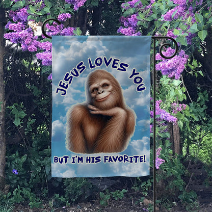 "Jesus Loves You.." Bigfoot Sasquatch Garden Flag 12"x18" (Made in USA)