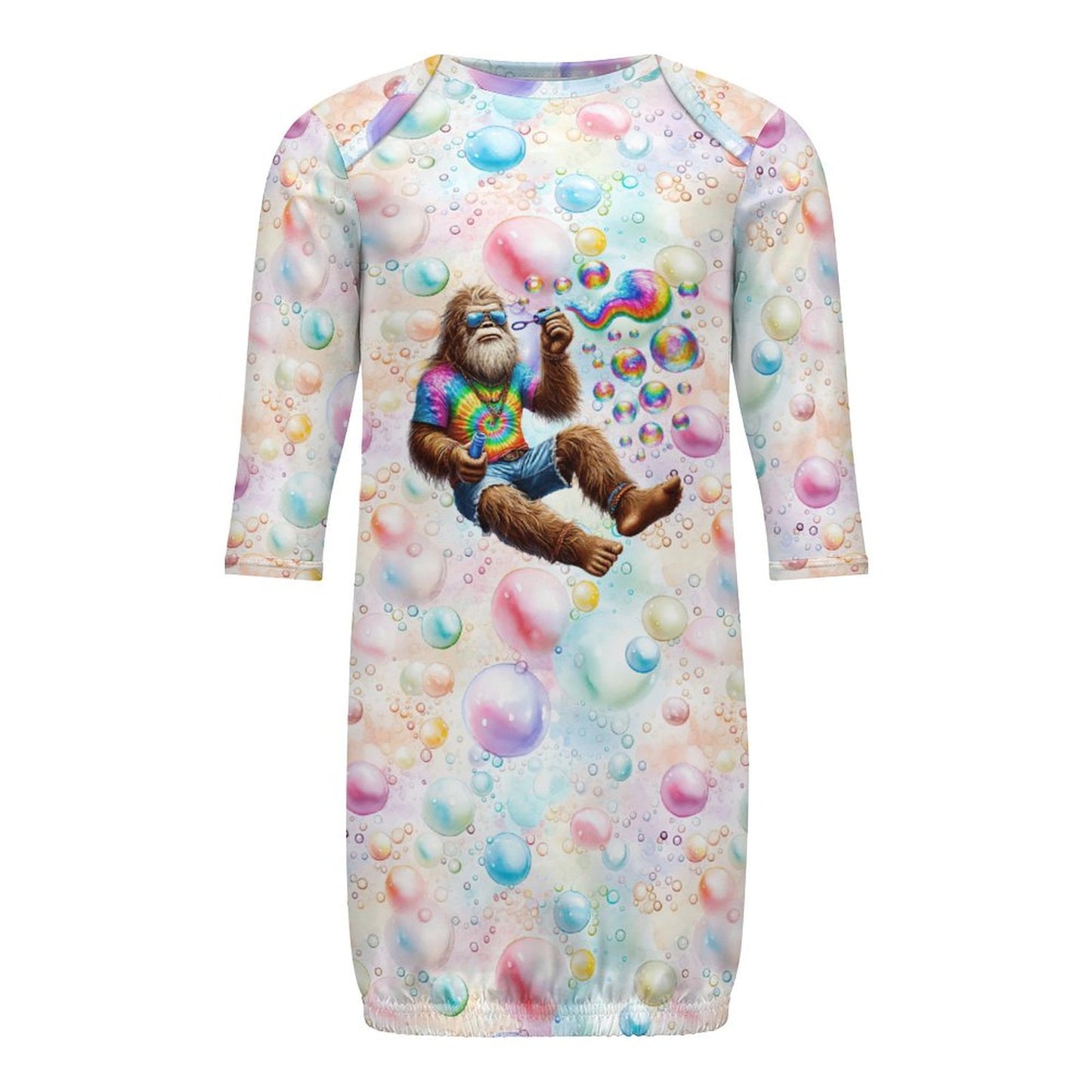 Hippie Bigfoot Sasquatch Bubbles, Baby Long Sleeve Faux Cotton Sleeper Gown