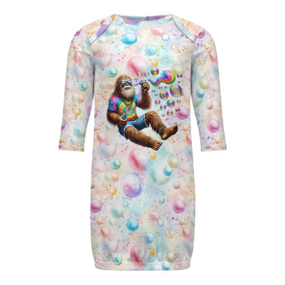 Hippie Bigfoot Sasquatch Bubbles, Baby Long Sleeve Faux Cotton Sleeper Gown