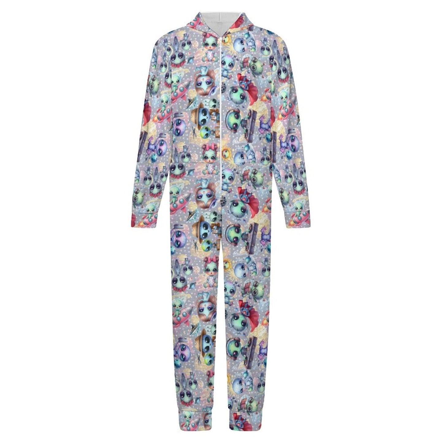 6 Alien Designs, Youth Flannel Footless Zip up Pajama Jumpsuit