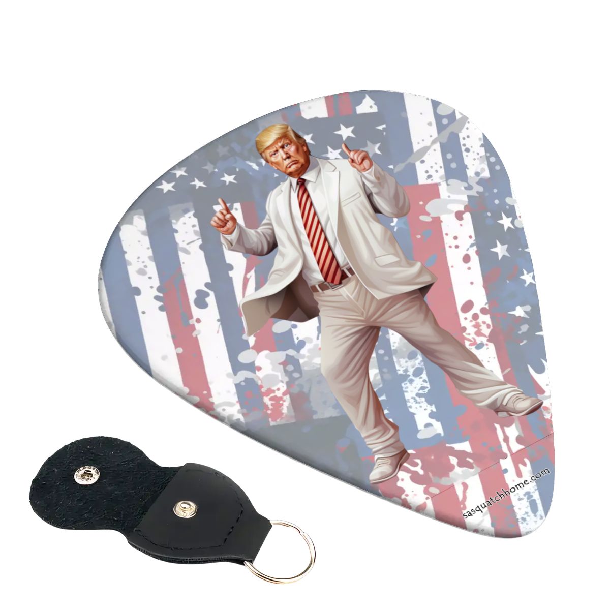 6 Guitar Picks with Keychain Snap Case- Dancing Donald Trump – 3 Thicknesses