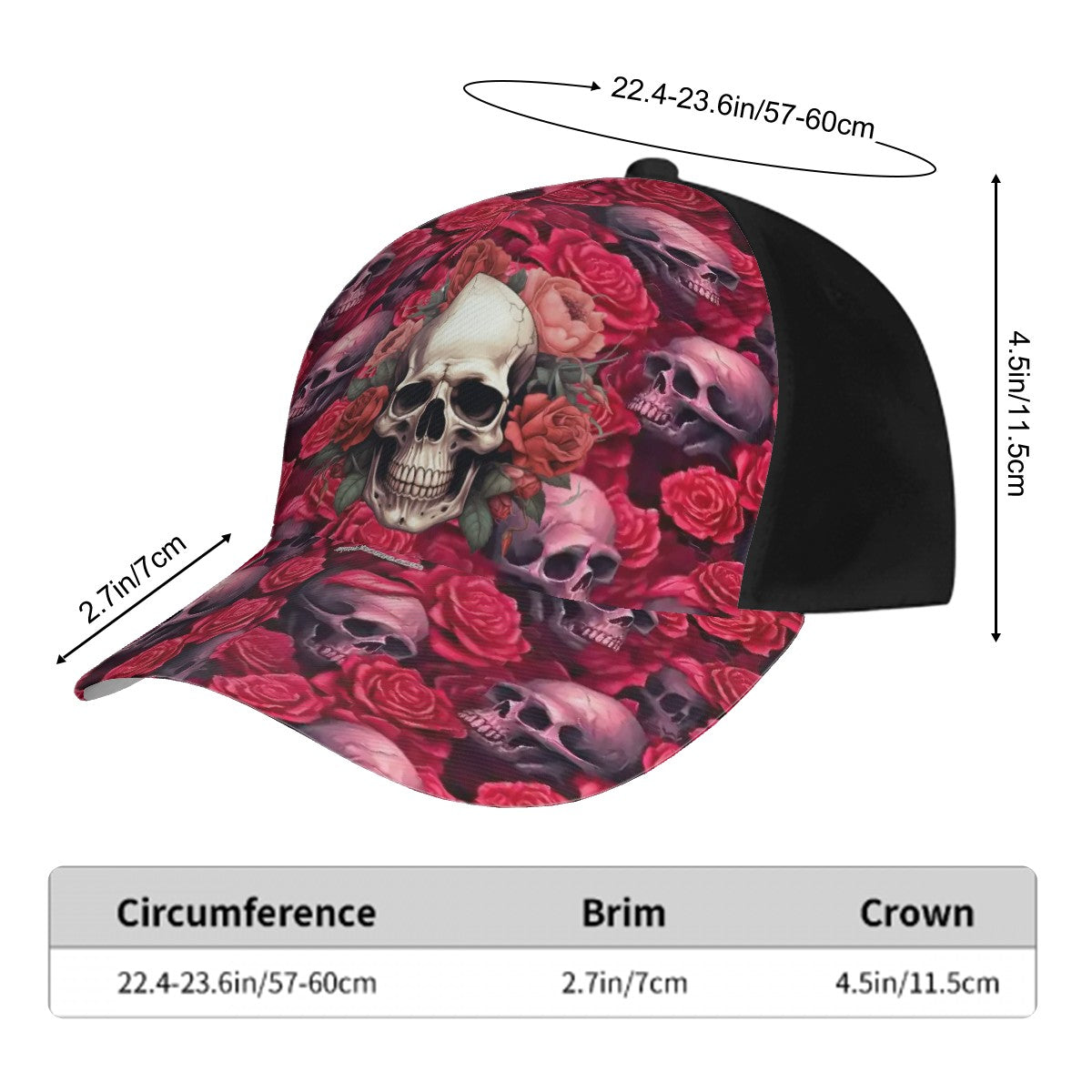 Skulls on Roses, Baseball Cap, Polyester Twill
