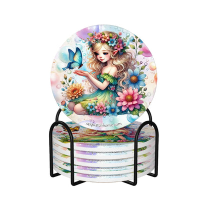 Rainbow Fairies, Round Ceramic Coasters Set of 6