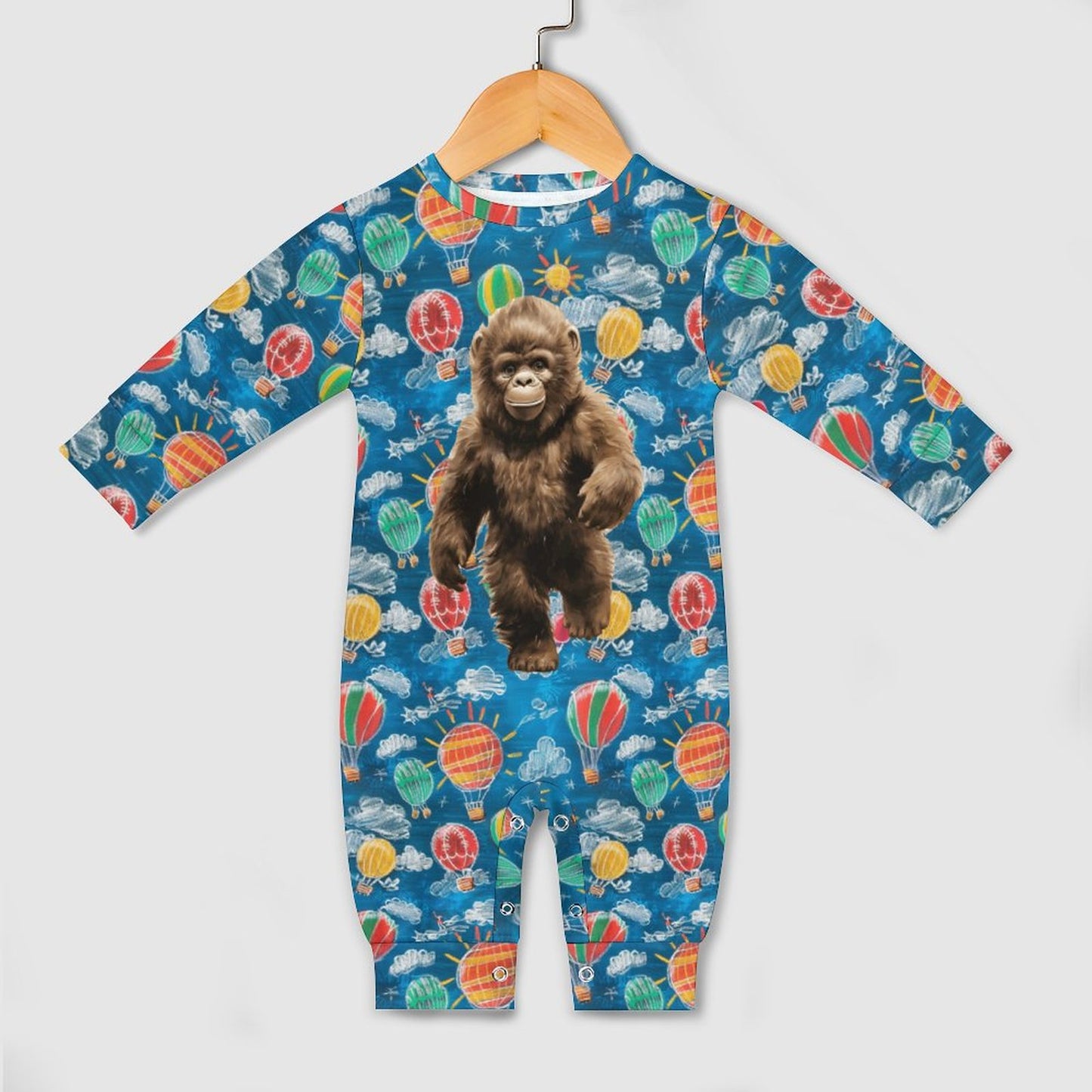 Baby Sasquatch goes to School, Long Sleeve Baby / Toddler Romper, Faux Cotton