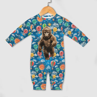 Baby Sasquatch goes to School, Long Sleeve Baby / Toddler Romper, Faux Cotton