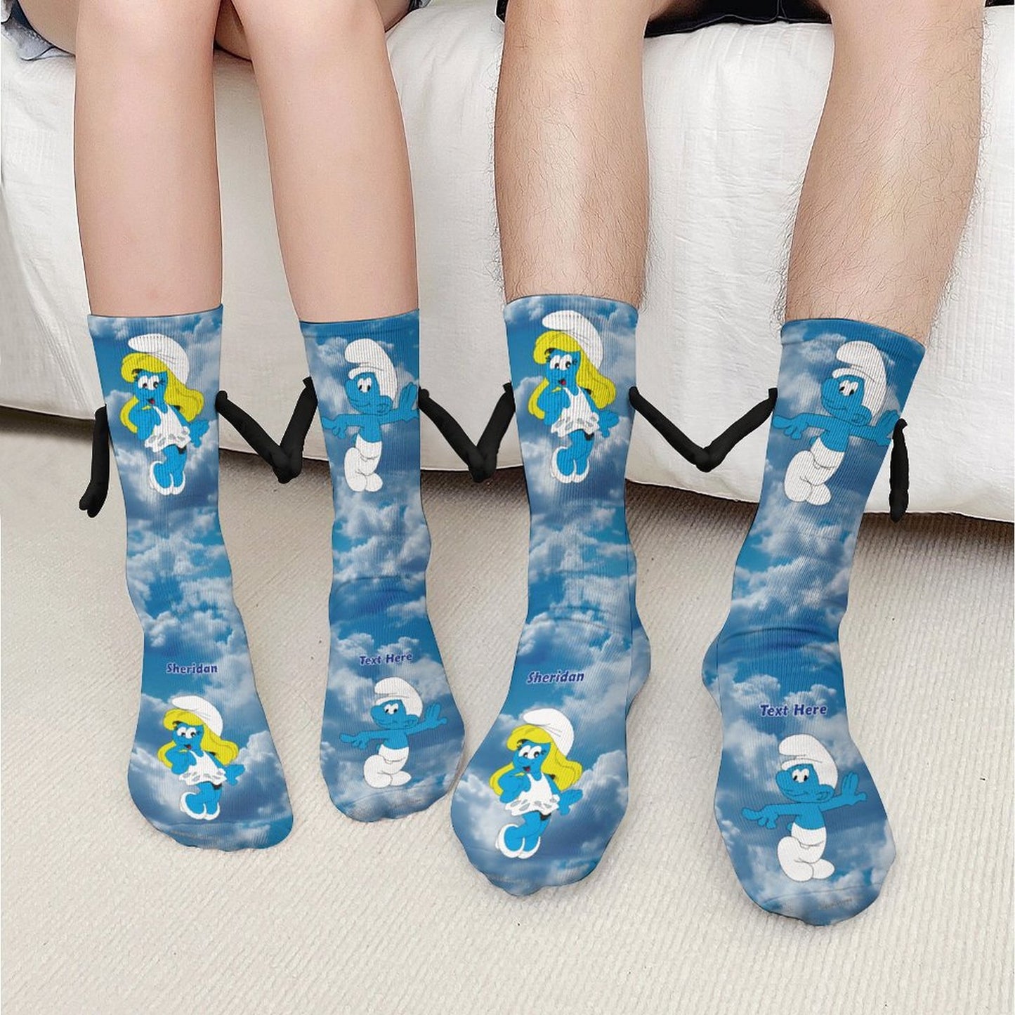 Smurf Magnetic Holding Hands Funny Socks – PERSONALIZE FREE